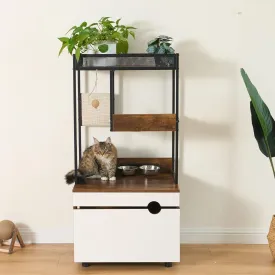 Multi-Functional Cat Litter Box Enclosure with Cat Tree & Storage