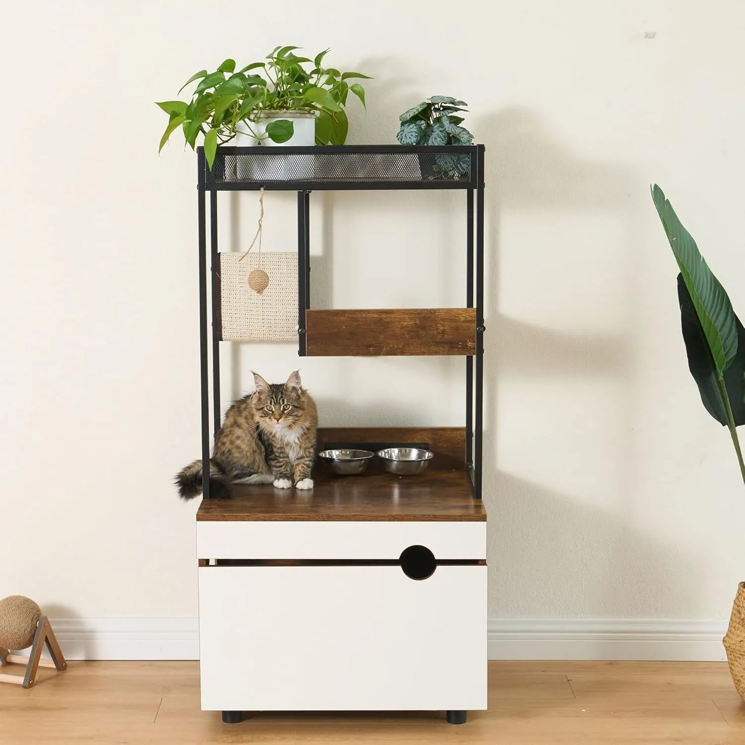 Multi-Functional Cat Litter Box Enclosure with Cat Tree & Storage
