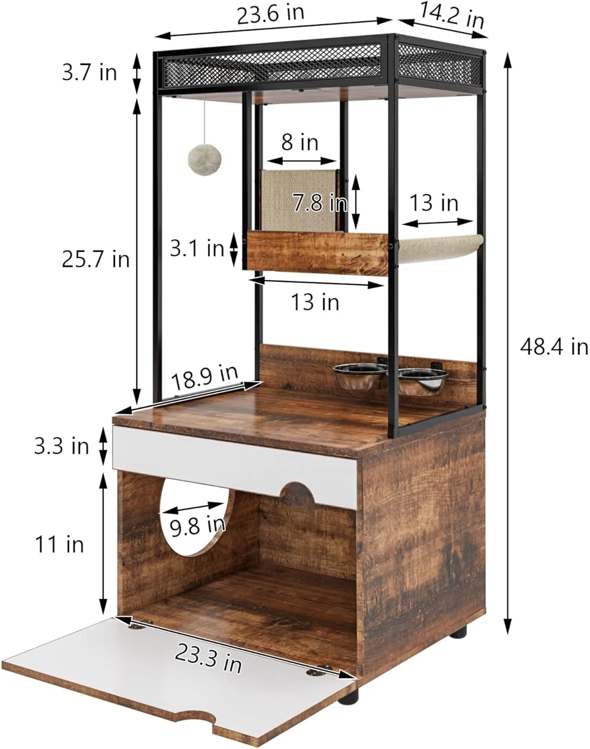 Multi-Functional Cat Litter Box Enclosure with Cat Tree & Storage