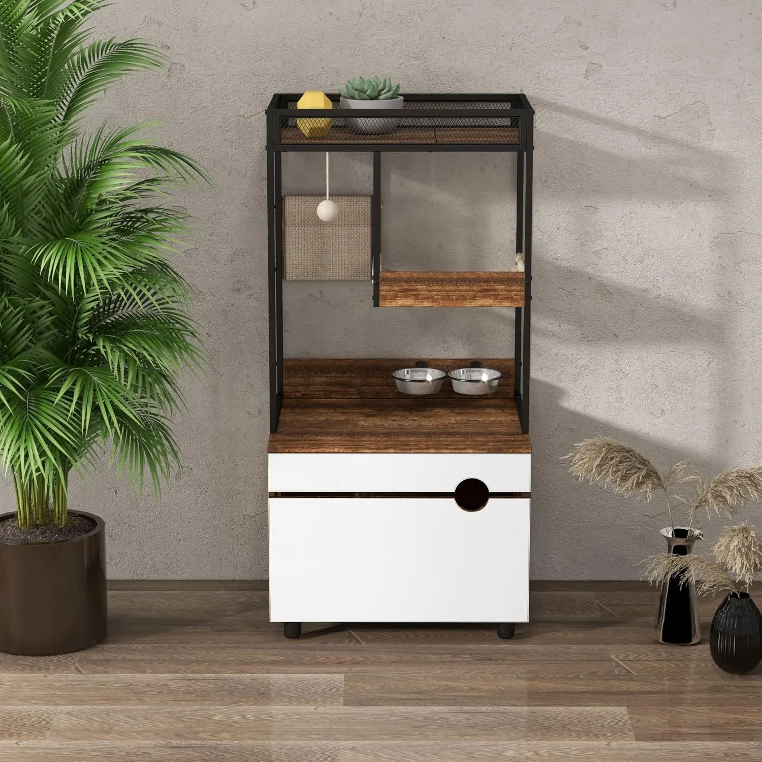 Multi-Functional Cat Litter Box Enclosure with Cat Tree & Storage