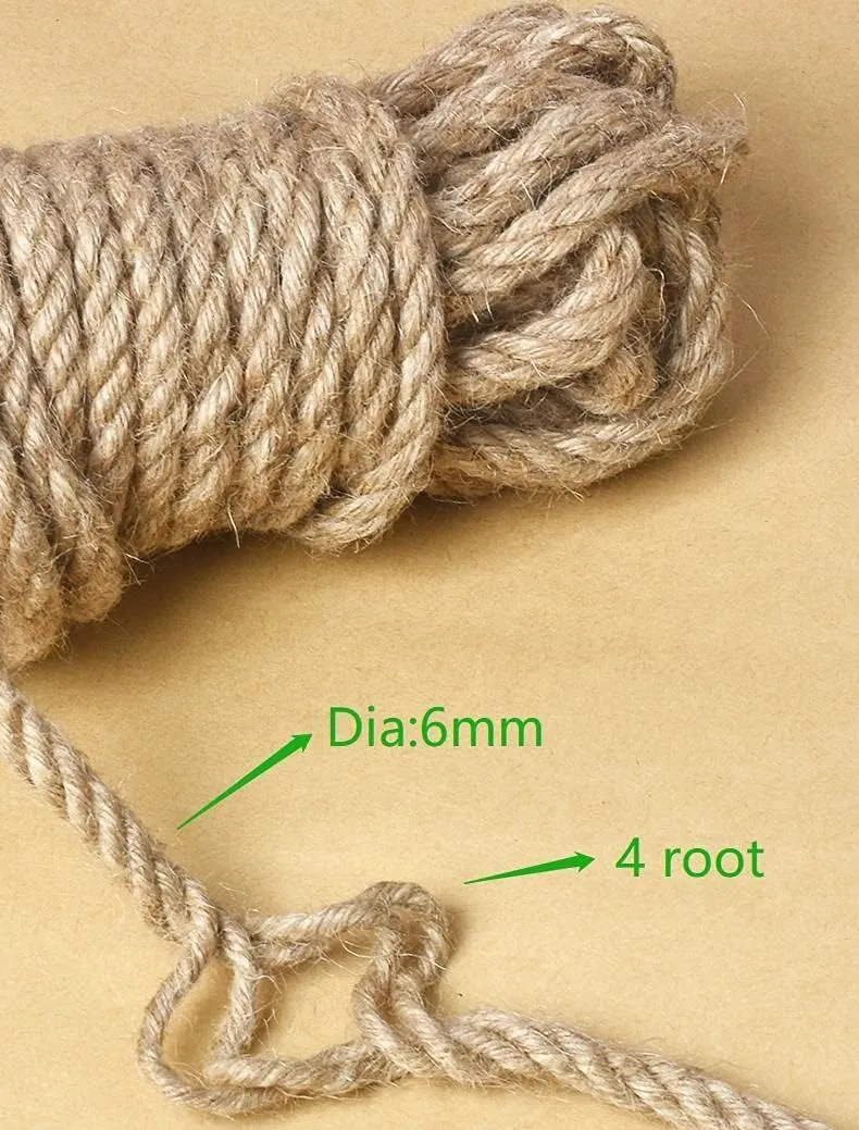 Nature Hemp Rope,1/4inch Heavy Duty Jute Twine for Cat Tree and Tower, DIY Scratcher Scratching Post Replacement, Pad, Crafts Gardening Hammock Home Decorating(164FT)