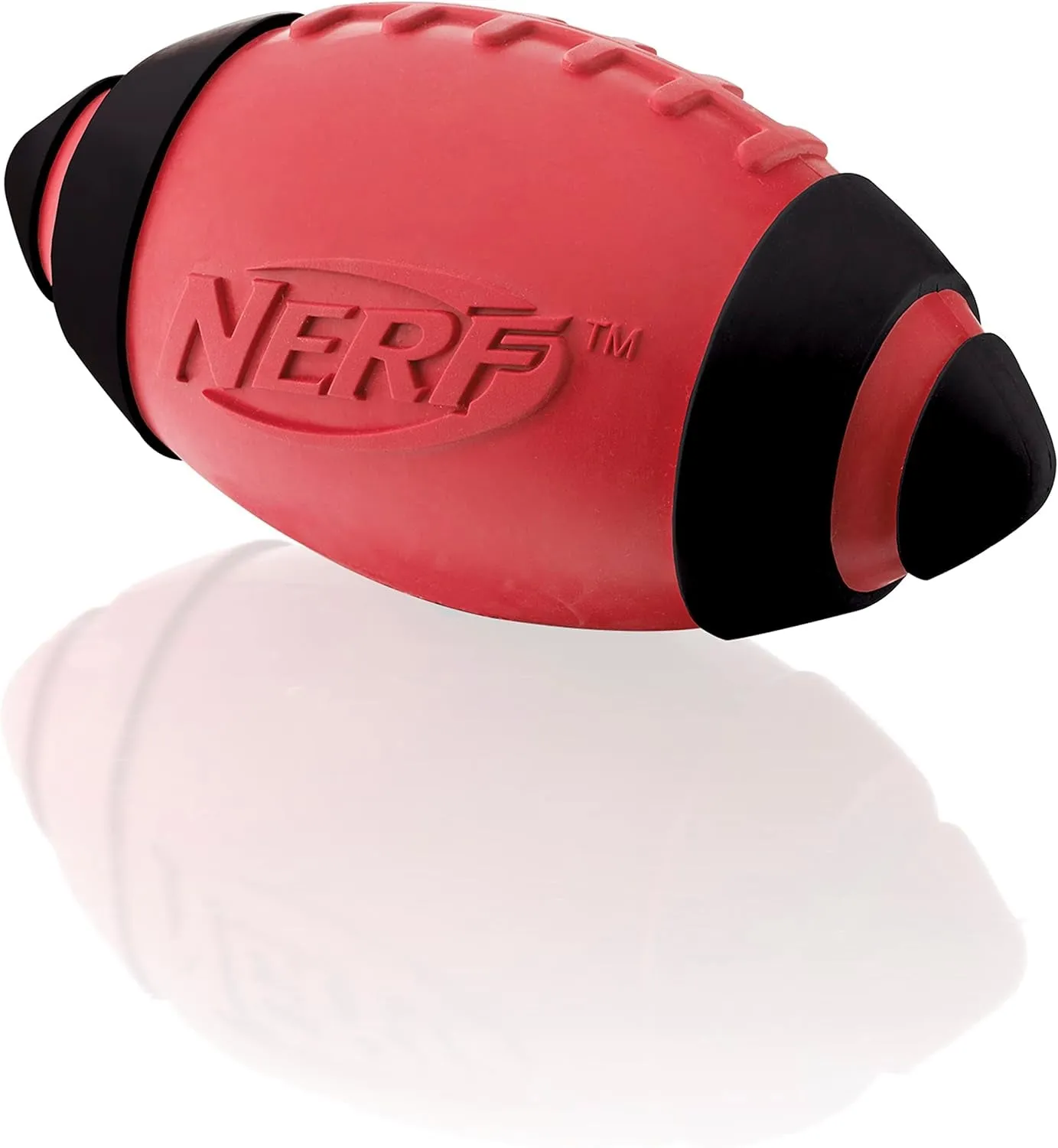 Nerf Dog Rubber Football Dog Toy with Interactive Squeaker, Lightweight, Durable and Water Resistant, 5 Inch Diameter for Medium/Large Breeds, Single Unit, Red