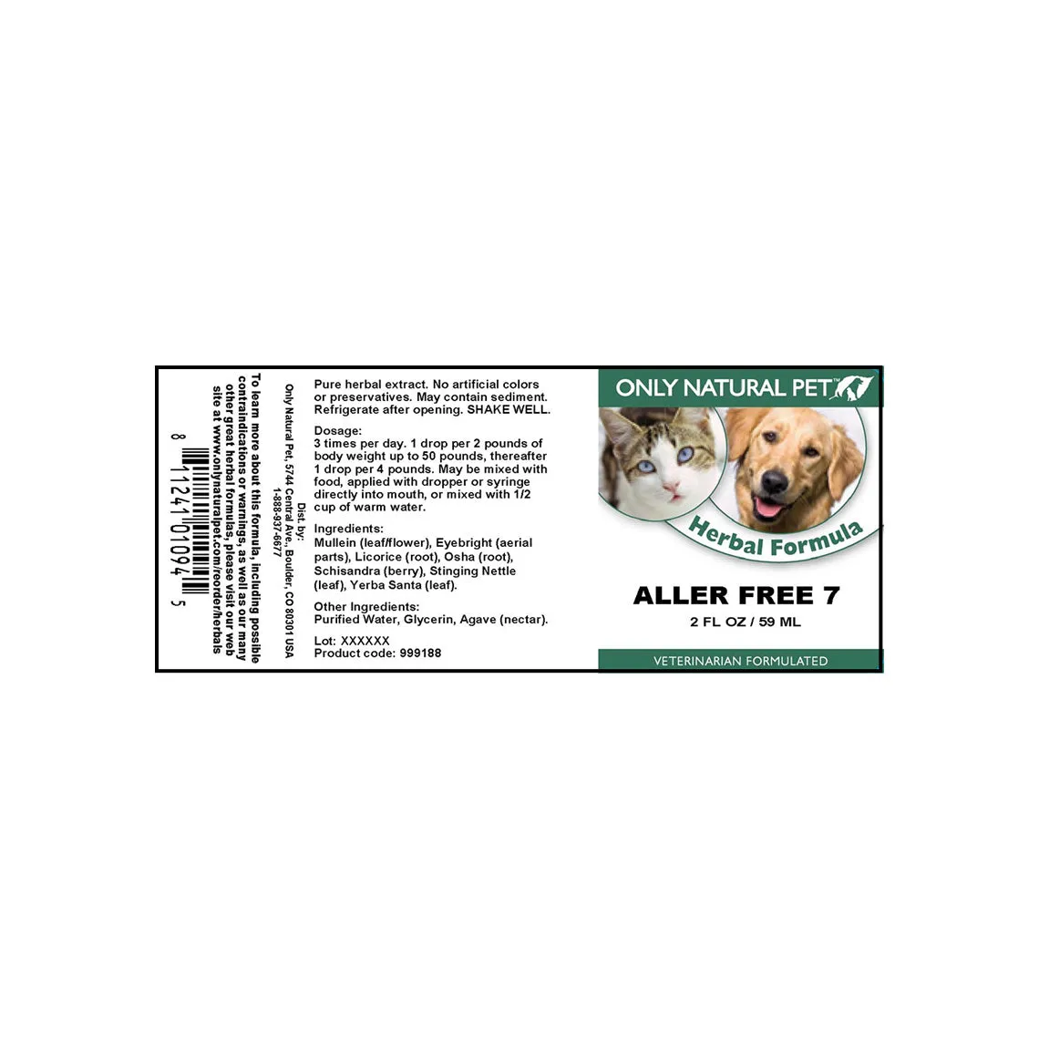 Only Natural Pet Aller Free 7 Herbal Liquid Formula for Dogs & Cats 2oz