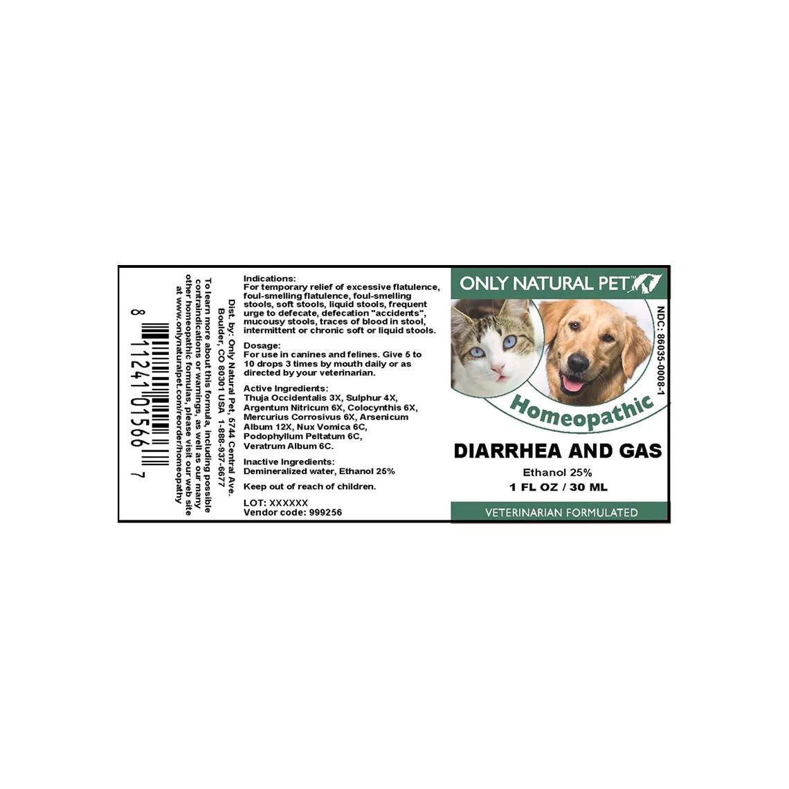 Only Natural Pet Diarrhea & Gas Homeopathic Remedy for Dogs & Cats