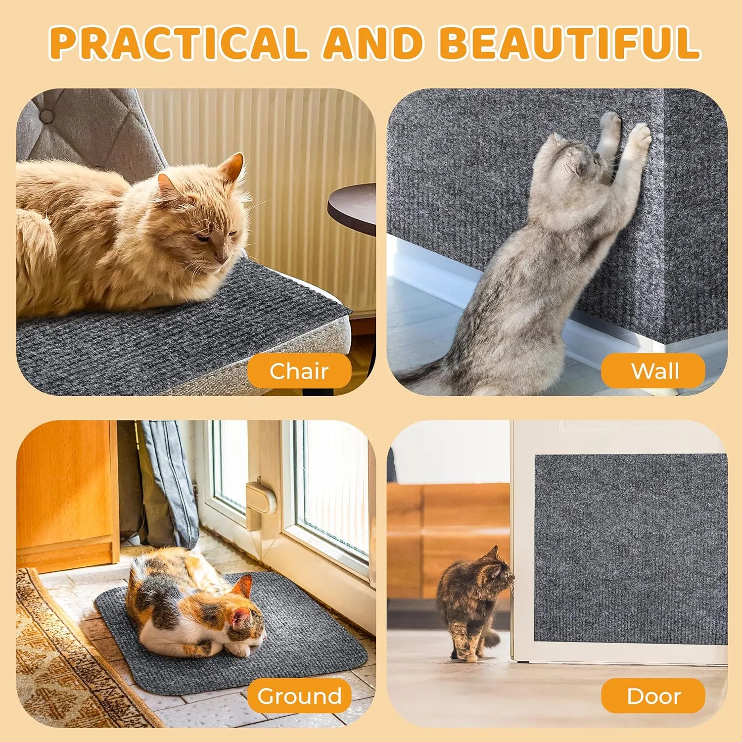 PatiencET Cat Scratching Mat Self-Adhesive, Trimmable Carpet Cat Scratcher Mat for Wall Couch Floor Door, Cat Scratch Carpet Protector for Furniture (78.7"X15.8", Dark Grey)