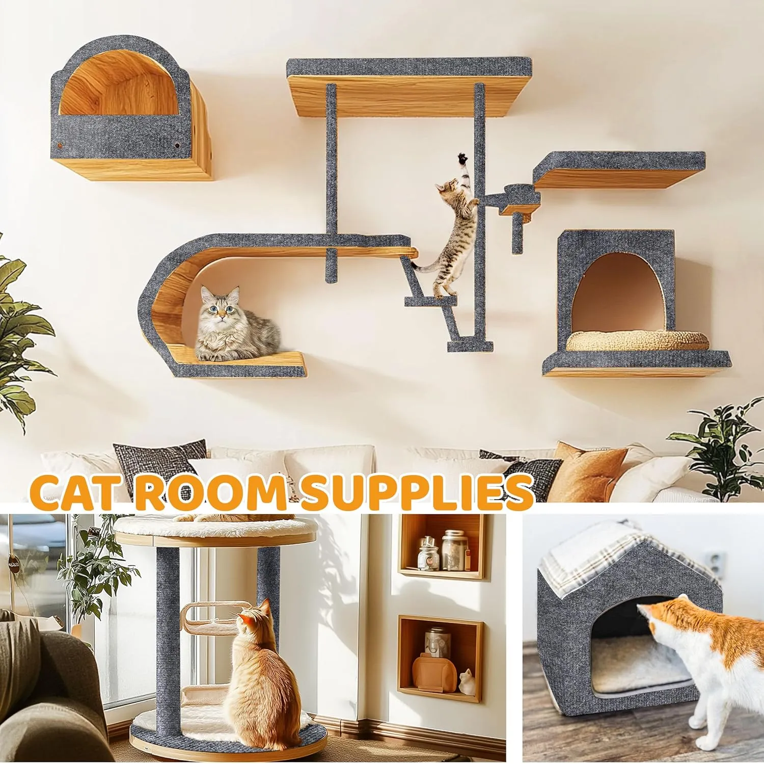PatiencET Cat Scratching Mat Self-Adhesive, Trimmable Carpet Cat Scratcher Mat for Wall Couch Floor Door, Cat Scratch Carpet Protector for Furniture (78.7"X15.8", Dark Grey)