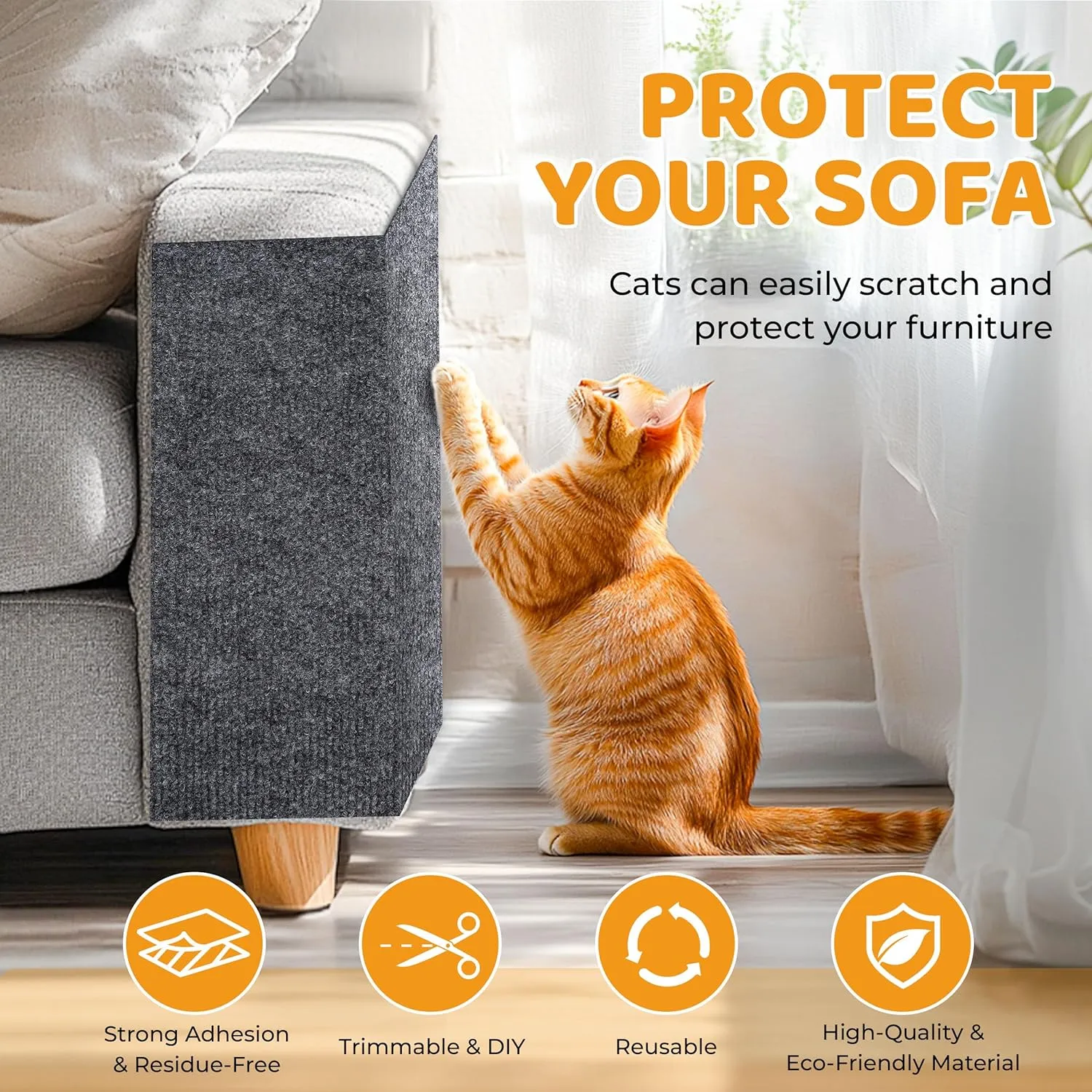 PatiencET Cat Scratching Mat Self-Adhesive, Trimmable Carpet Cat Scratcher Mat for Wall Couch Floor Door, Cat Scratch Carpet Protector for Furniture (78.7"X15.8", Dark Grey)