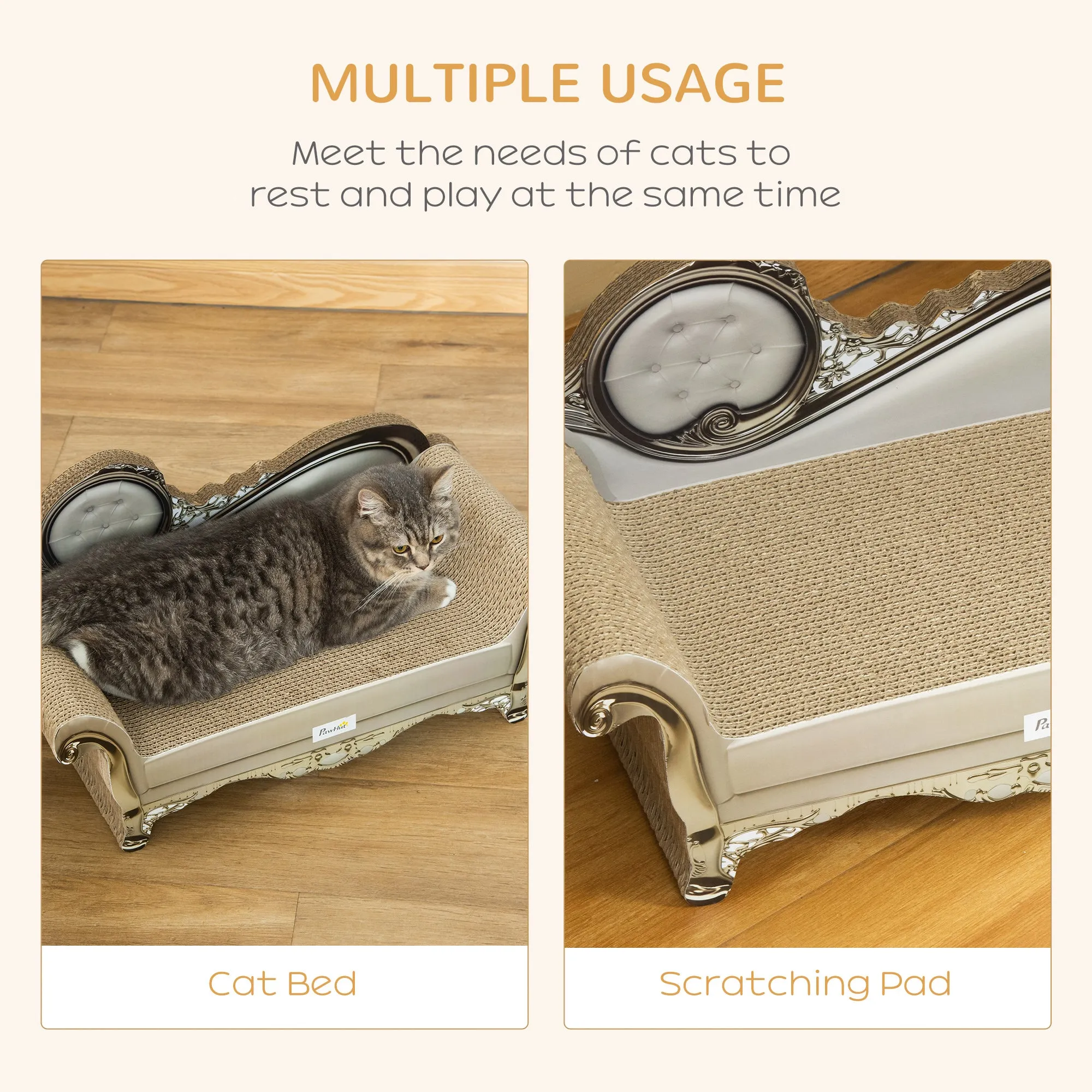 PawHut Cat Scratching Bed Pet Scratcher Modern Furniture w/ Catnip - Brown