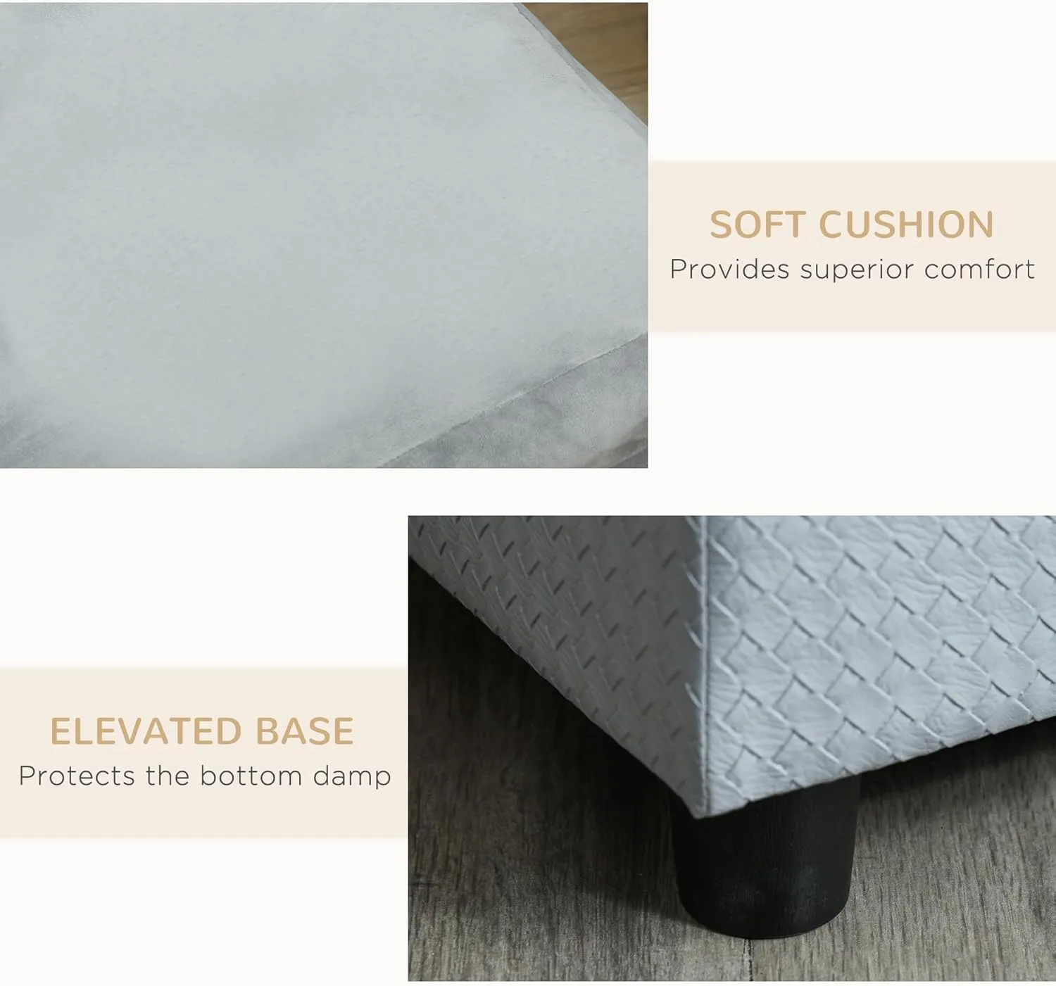 PawHut Luxury Fancy Dog Couch with Hidden Storage, Small Dog Sofa Bed with 2" Soft Foam, Modern Pet Furniture for Puppies & Little Breeds, Pale Gray