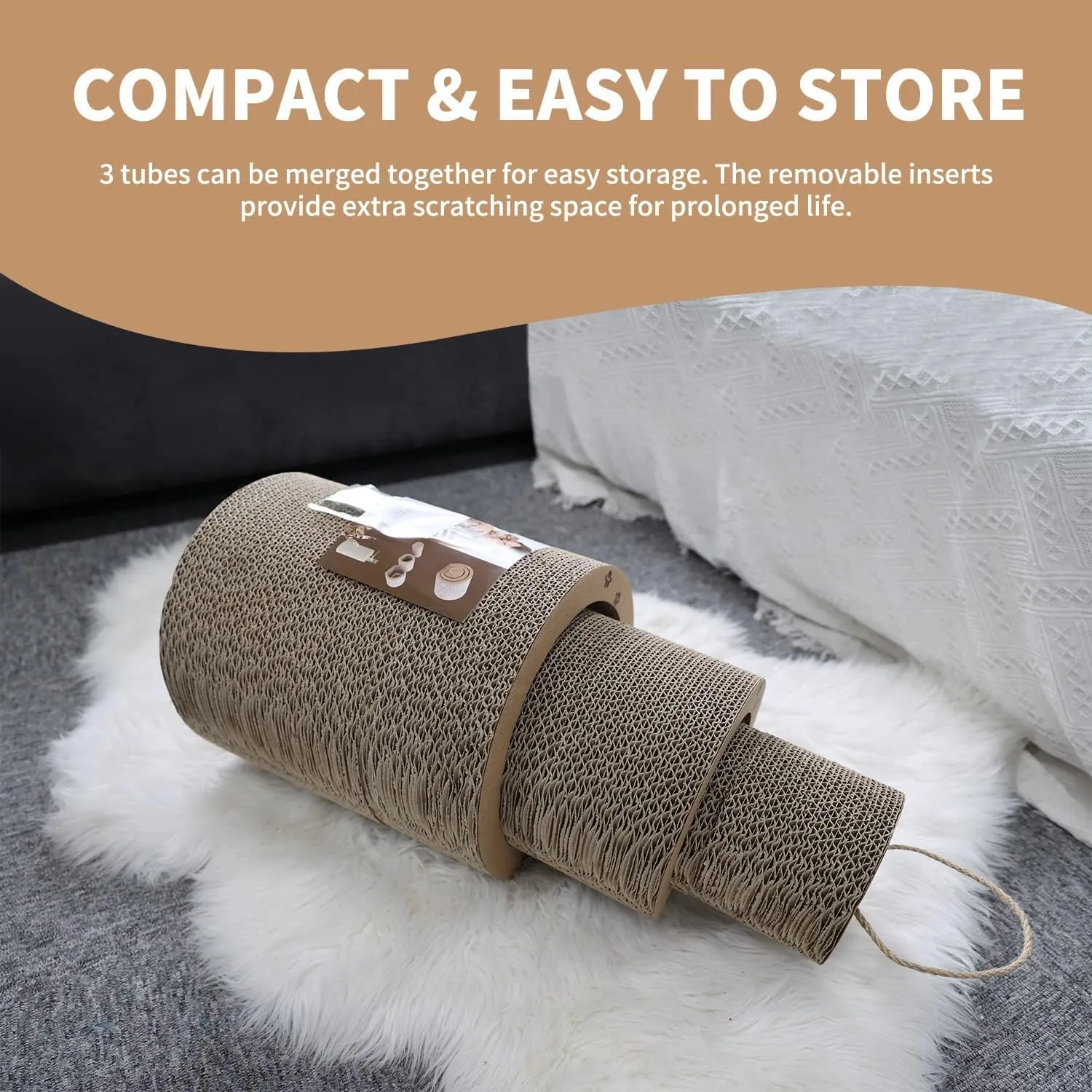 PAWISE 3-in-1 Cat Scratcher Tunnel, Reversible Cardboard Cat Scratch Pad, Interactive Kitty Scratching Lounge & Hideaway, Durable Cat Scratching Post Alternative for Kittens & Cats (13" x 12" x 11")