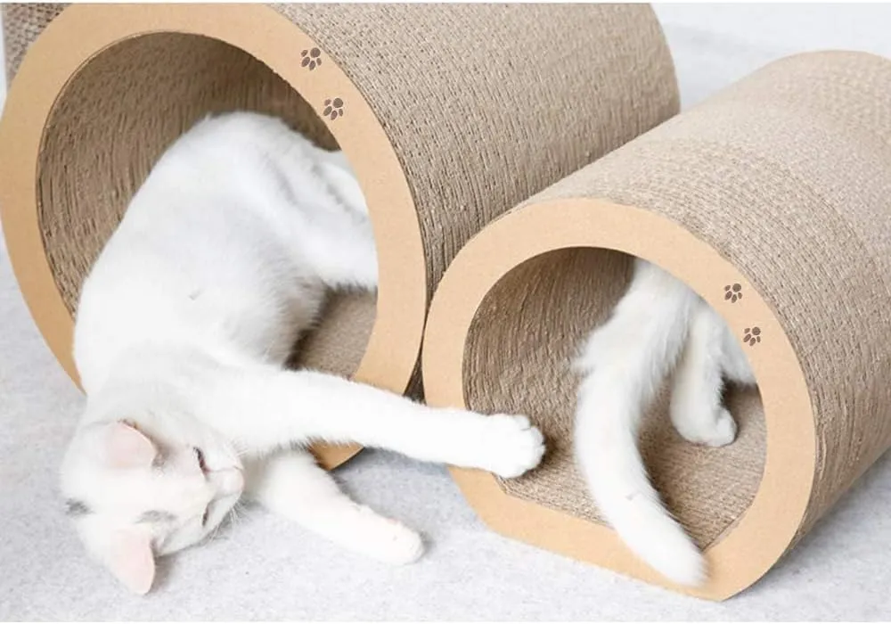 PAWISE 3-in-1 Cat Scratcher Tunnel, Reversible Cardboard Cat Scratch Pad, Interactive Kitty Scratching Lounge & Hideaway, Durable Cat Scratching Post Alternative for Kittens & Cats (13" x 12" x 11")