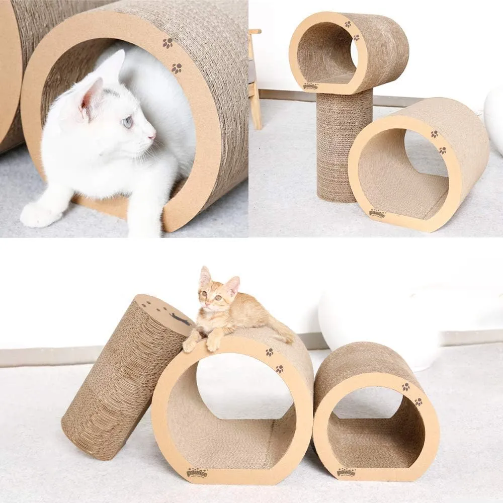 PAWISE 3-in-1 Cat Scratcher Tunnel, Reversible Cardboard Cat Scratch Pad, Interactive Kitty Scratching Lounge & Hideaway, Durable Cat Scratching Post Alternative for Kittens & Cats (13" x 12" x 11")