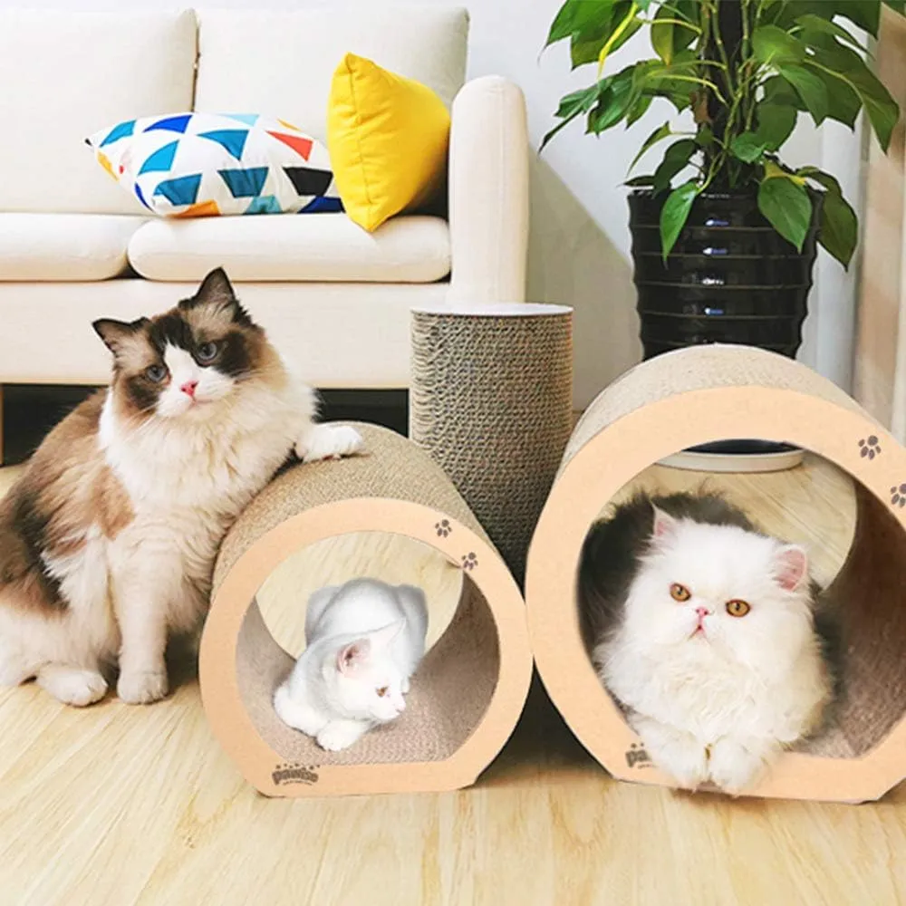 PAWISE 3-in-1 Cat Scratcher Tunnel, Reversible Cardboard Cat Scratch Pad, Interactive Kitty Scratching Lounge & Hideaway, Durable Cat Scratching Post Alternative for Kittens & Cats (13" x 12" x 11")