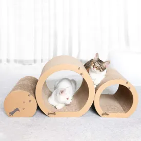 PAWISE 3-in-1 Cat Scratcher Tunnel, Reversible Cardboard Cat Scratch Pad, Interactive Kitty Scratching Lounge & Hideaway, Durable Cat Scratching Post Alternative for Kittens & Cats (13" x 12" x 11")