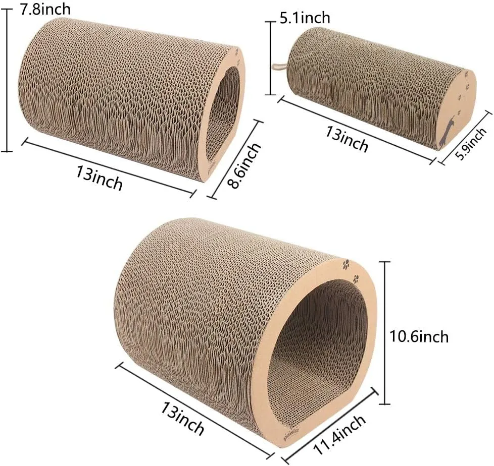 PAWISE 3-in-1 Cat Scratcher Tunnel, Reversible Cardboard Cat Scratch Pad, Interactive Kitty Scratching Lounge & Hideaway, Durable Cat Scratching Post Alternative for Kittens & Cats (13" x 12" x 11")