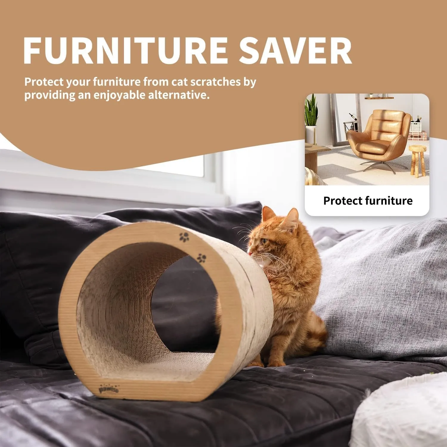 PAWISE 3-in-1 Cat Scratcher Tunnel, Reversible Cardboard Cat Scratch Pad, Interactive Kitty Scratching Lounge & Hideaway, Durable Cat Scratching Post Alternative for Kittens & Cats (13" x 12" x 11")