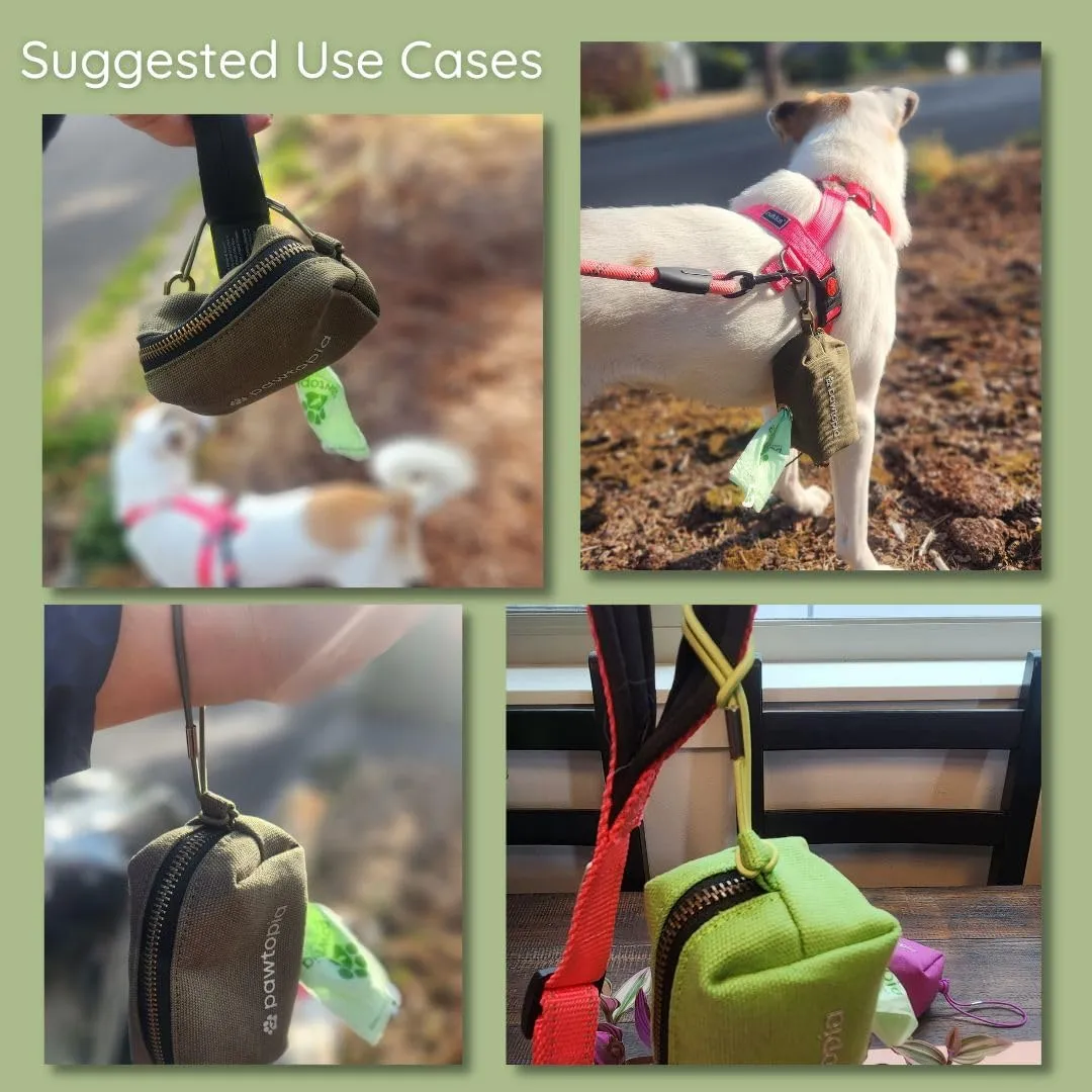 Pawtria Bundle Product of 120 Pet Waste Bags and 1 Canvas Dispenser (Pink), Vegetable Starches, Eco-friendly Dog Waste Bags, Leak proof, Easy to Open, Give Back, Fabric poop bag holder