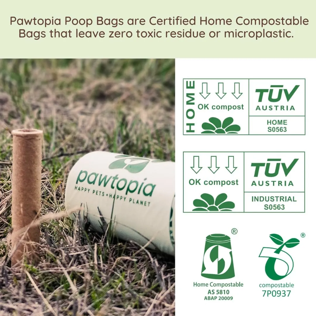 Pawtria Bundle Product of 120 Pet Waste Bags and 1 Canvas Dispenser (Pink), Vegetable Starches, Eco-friendly Dog Waste Bags, Leak proof, Easy to Open, Give Back, Fabric poop bag holder