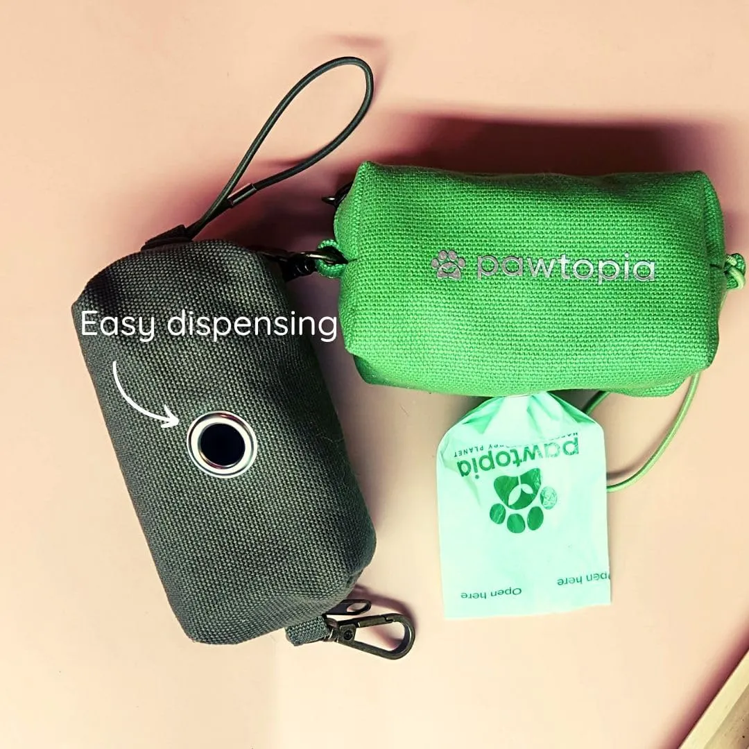 Pawtria Bundle Product of 120 Pet Waste Bags and 1 Canvas Dispenser (Pink), Vegetable Starches, Eco-friendly Dog Waste Bags, Leak proof, Easy to Open, Give Back, Fabric poop bag holder