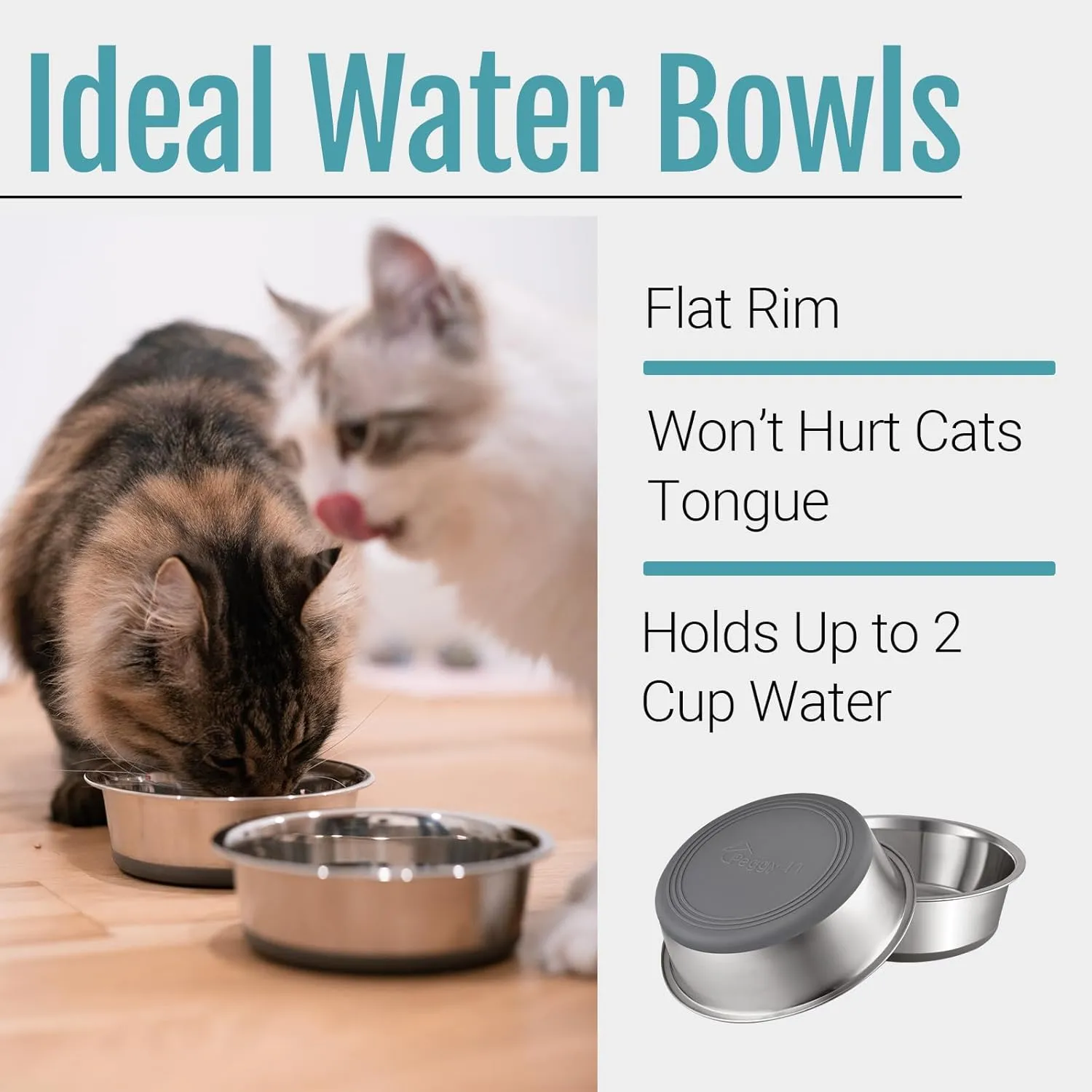 PEGYY11 Nonslip Stainless Steel Dog Cat Bowls, 2 US Cup, 4 Count