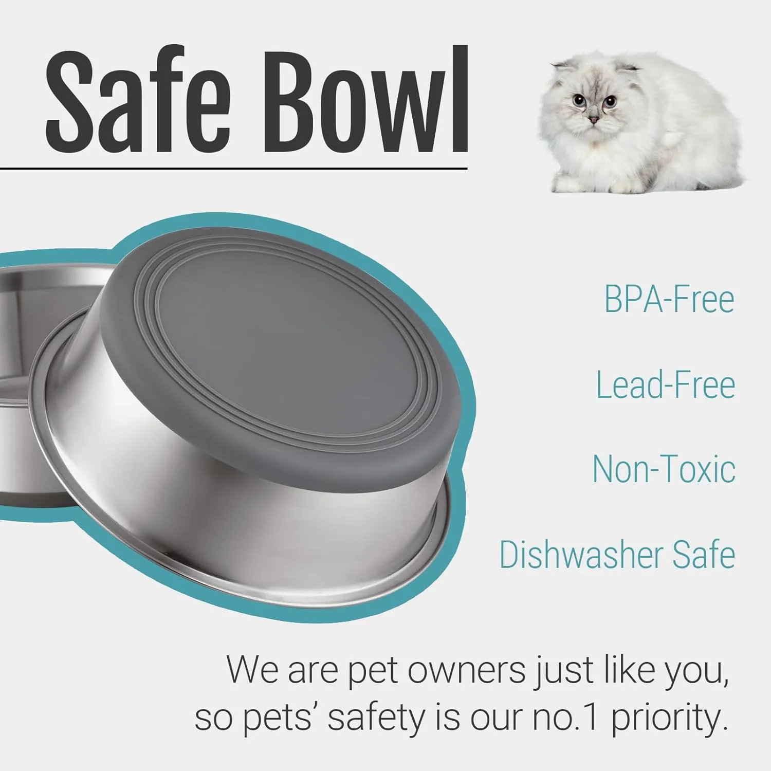 PEGYY11 Nonslip Stainless Steel Dog Cat Bowls, 2 US Cup, 4 Count