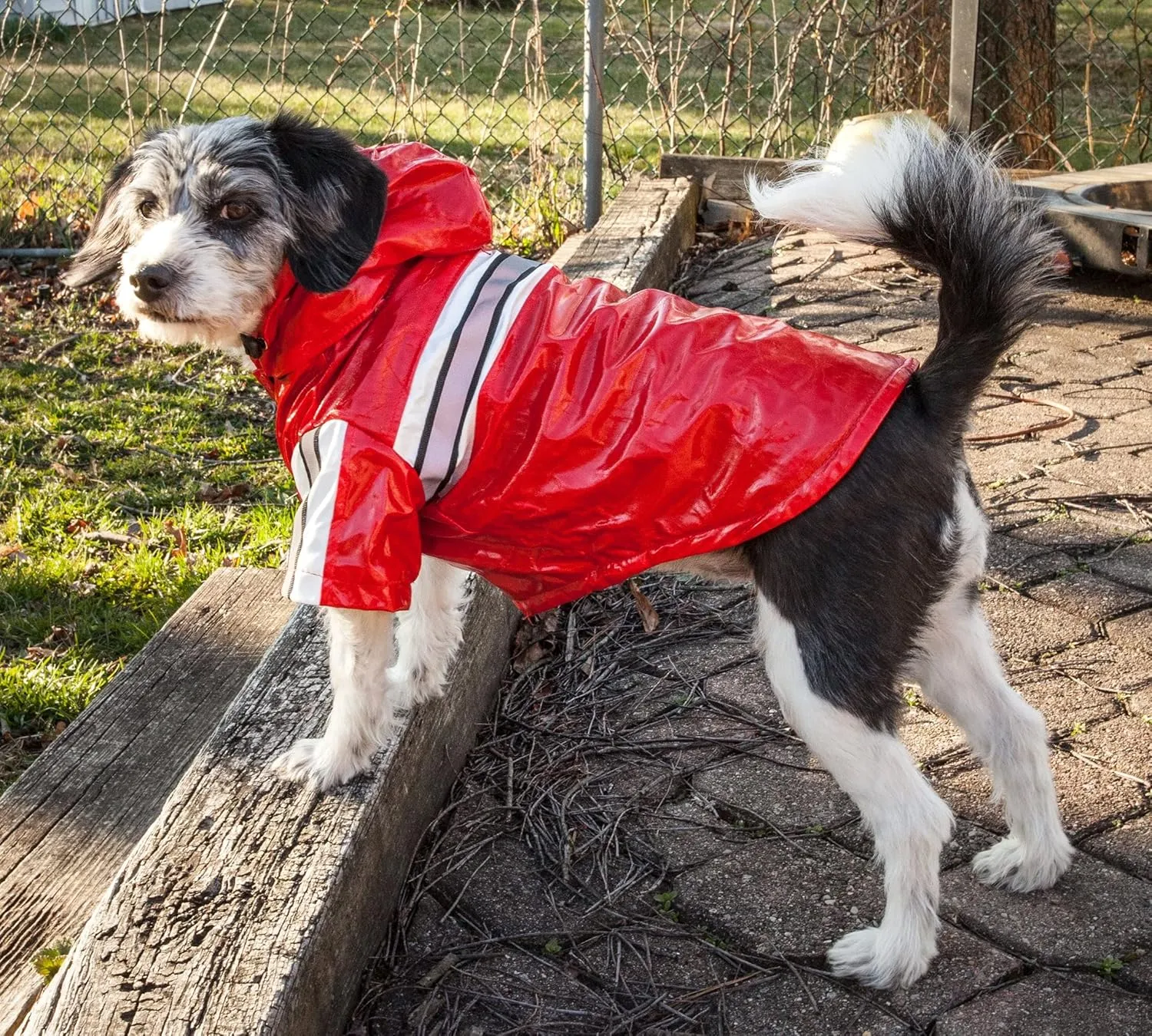 Pet Life  Reflecta-Glow PVC Dog Raincoat - Reflective and Waterproof Dog Coat with Reversible Polar Fleece - Adjustable Pet Raincoat Dog Jacket on All 4 Sleeves with Removable Hood