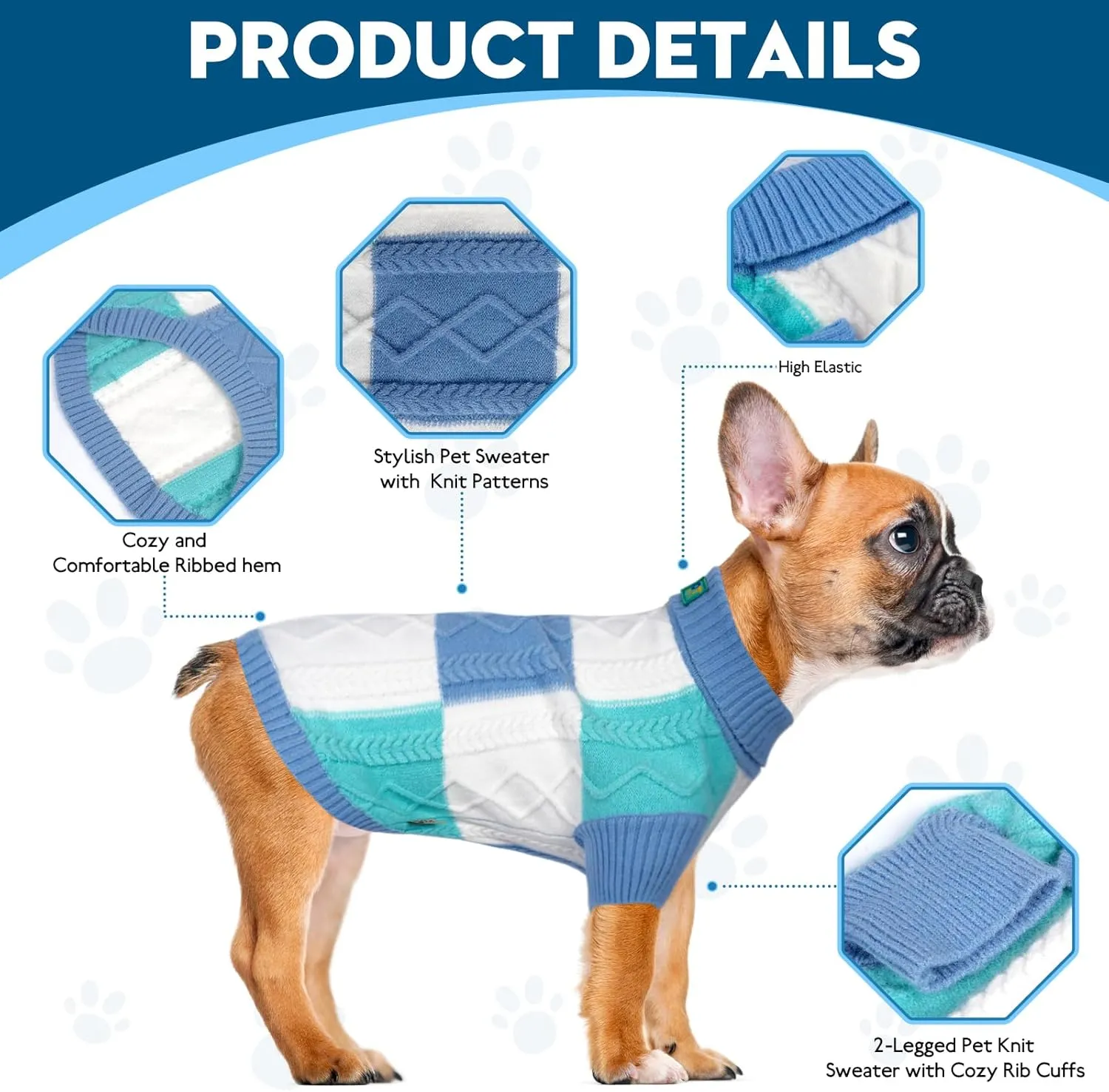Pet Sweaters,Turtleneck Pullover Dog Sweater,Pet Sweaters for Dogs,Pet Clothes,Pet Clothing,Suitable for All Types of Dogs and Most Seasons (Blue Group,L)