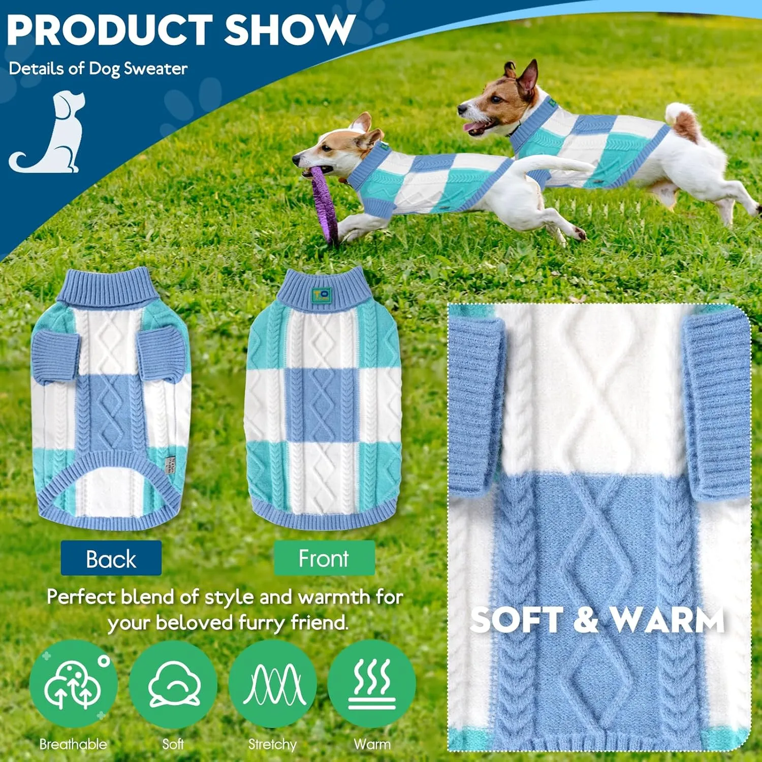 Pet Sweaters,Turtleneck Pullover Dog Sweater,Pet Sweaters for Dogs,Pet Clothes,Pet Clothing,Suitable for All Types of Dogs and Most Seasons (Blue Group,L)