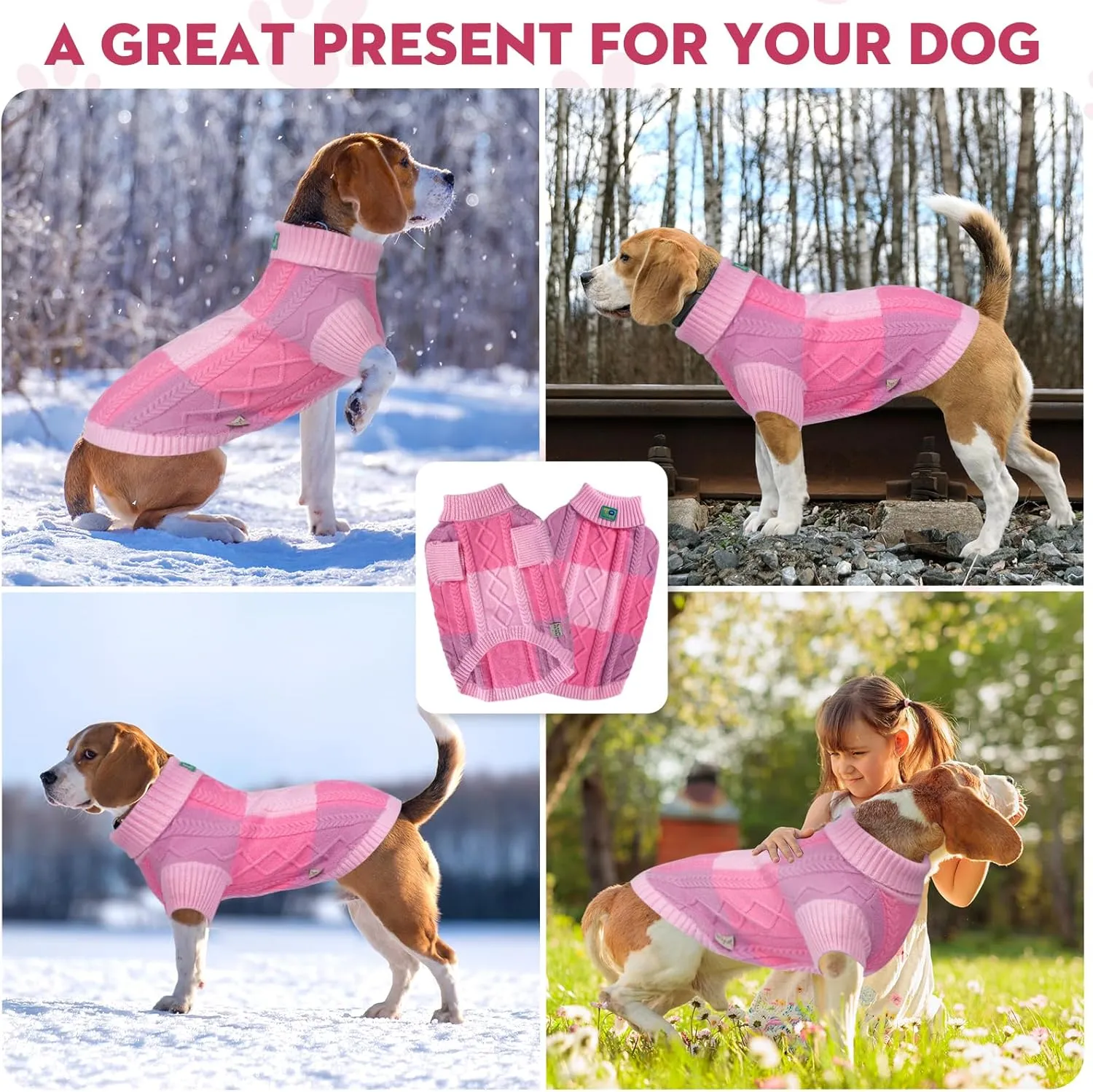 Pet Sweaters,Turtleneck Pullover Dog Sweater,Pet Sweaters for Dogs,Pet Clothes,Pet Clothing,Suitable for All Types of Dogs and Most Seasons (Pink Group, S)