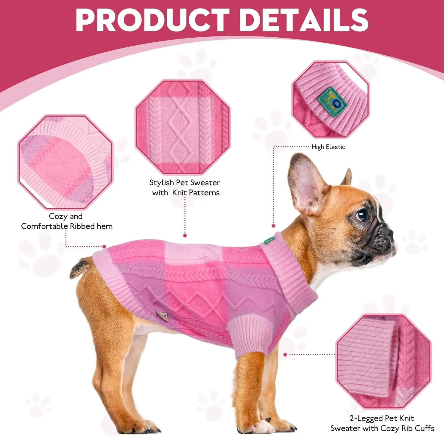 Pet Sweaters,Turtleneck Pullover Dog Sweater,Pet Sweaters for Dogs,Pet Clothes,Pet Clothing,Suitable for All Types of Dogs and Most Seasons (Pink Group, S)