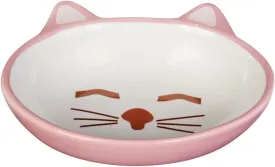 PetRageous 70658 Oval Frisky Kitty Stoneware Cat Bowl 5.5-Inch Wide and 1.5-Inch Tall Saucer with 5.3-Ounce Capacity and Dishwasher Safe is Great for Cats, Ceramic, Pink