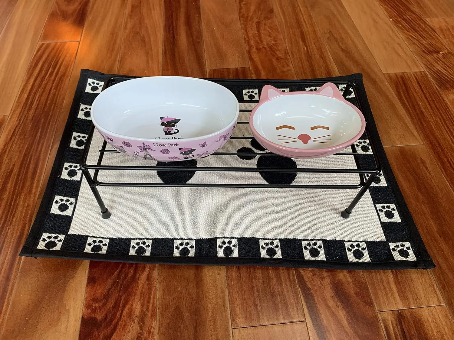 PetRageous 70658 Oval Frisky Kitty Stoneware Cat Bowl 5.5-Inch Wide and 1.5-Inch Tall Saucer with 5.3-Ounce Capacity and Dishwasher Safe is Great for Cats, Ceramic, Pink