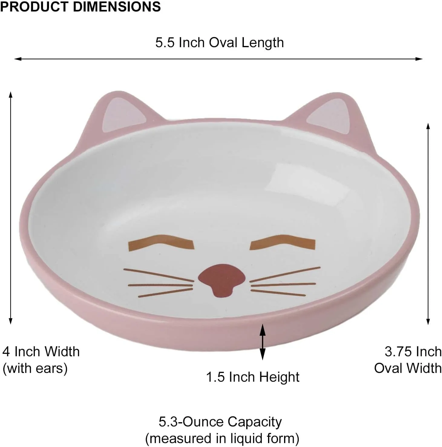 PetRageous 70658 Oval Frisky Kitty Stoneware Cat Bowl 5.5-Inch Wide and 1.5-Inch Tall Saucer with 5.3-Ounce Capacity and Dishwasher Safe is Great for Cats, Ceramic, Pink