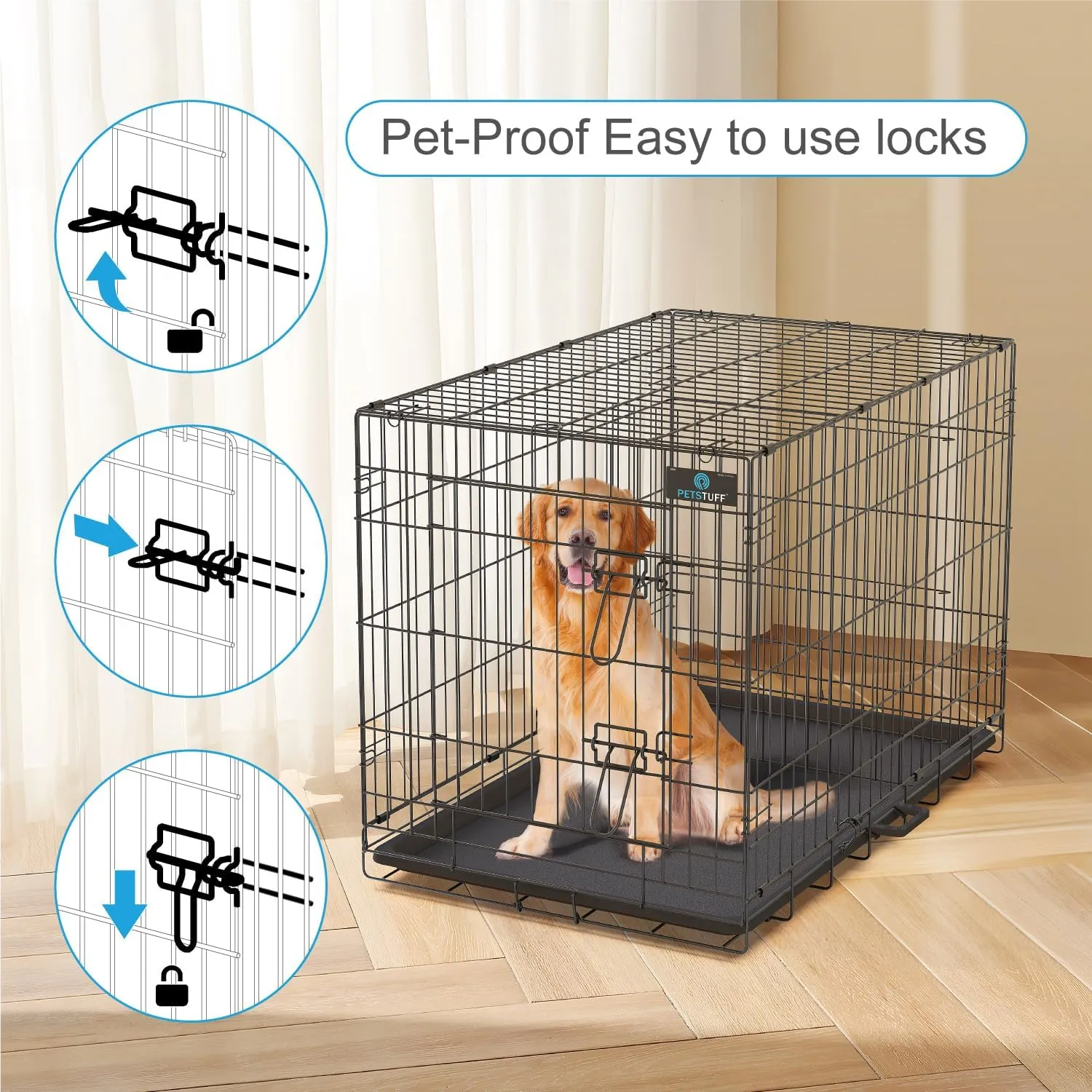 PETS TUFF Great CRATES 42 X-Large Dog Crate - Heavy-Duty Dog Kennel with Divider Panel for Pets 65-85lbs - Durable Leaf-Proof Tray - Foldable, Carry Handle & Wheels for Easy Moving