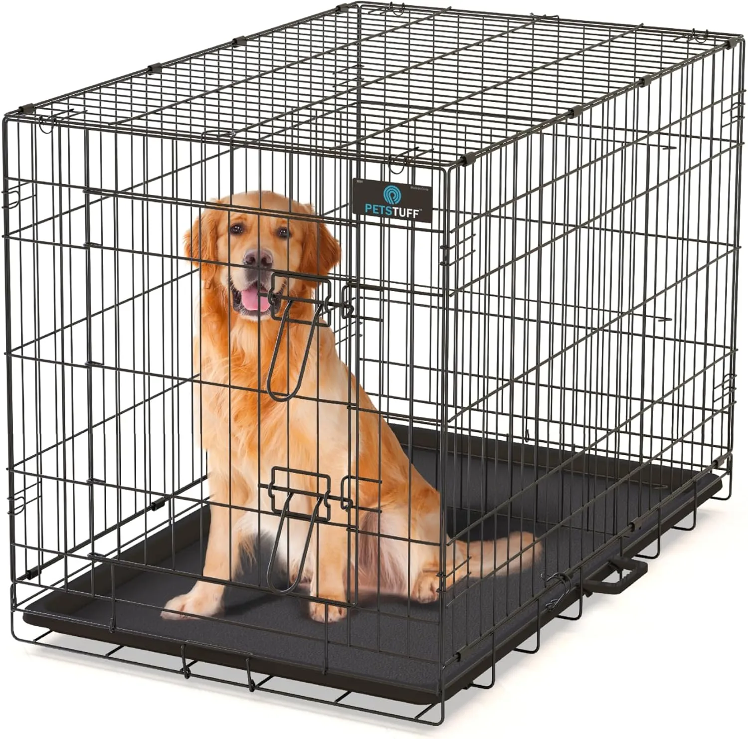 PETS TUFF Great CRATES 42 X-Large Dog Crate - Heavy-Duty Dog Kennel with Divider Panel for Pets 65-85lbs - Durable Leaf-Proof Tray - Foldable, Carry Handle & Wheels for Easy Moving
