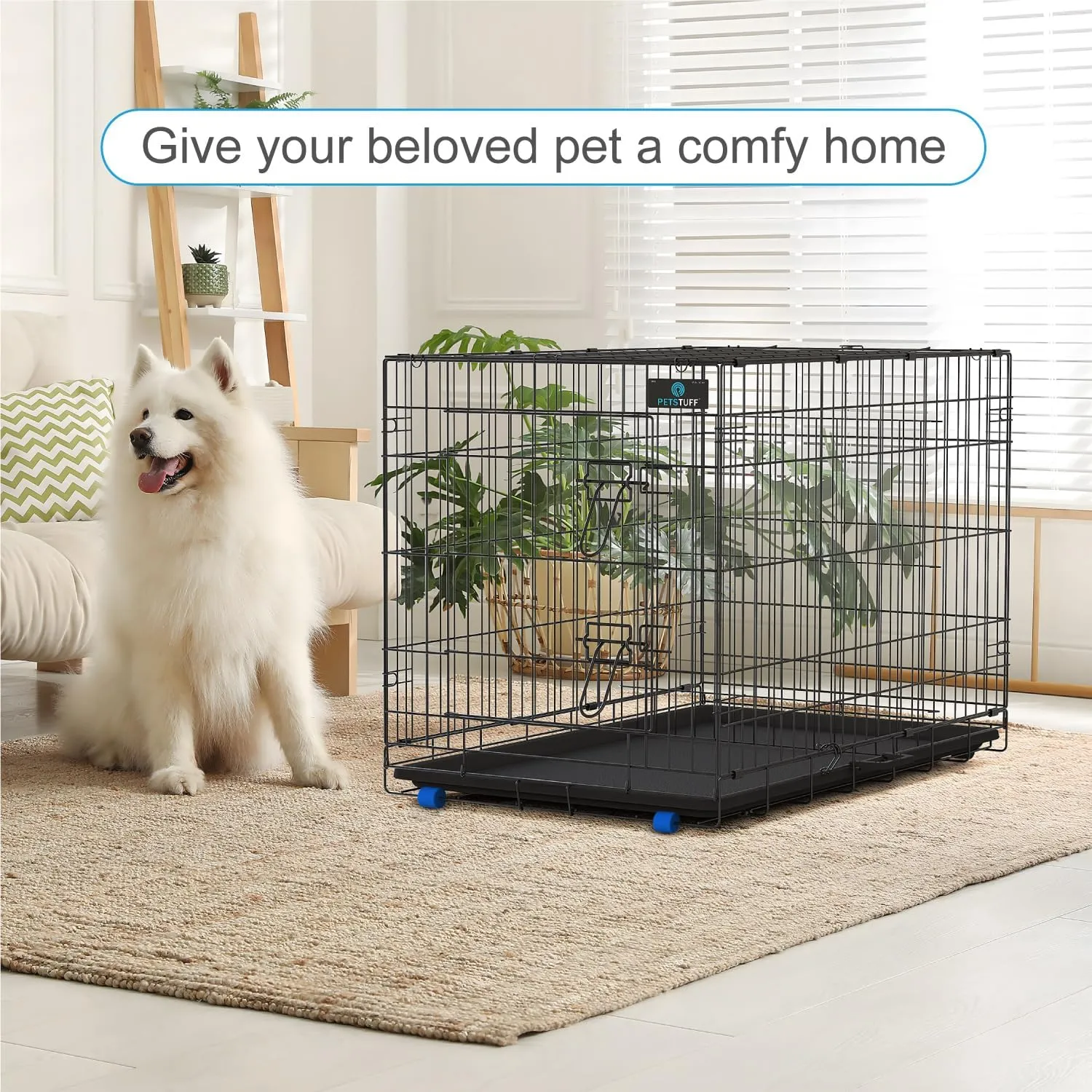 PETS TUFF Great CRATES 42 X-Large Dog Crate - Heavy-Duty Dog Kennel with Divider Panel for Pets 65-85lbs - Durable Leaf-Proof Tray - Foldable, Carry Handle & Wheels for Easy Moving