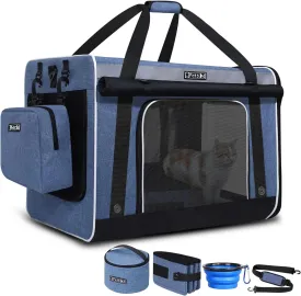 Petskd 24x17x17inches Extra Large Cat Carrier with Litter Box for Car Travel, Soft Side Large Cats or Medium Dog Carrier Under 50LBS Pet with Anti-scratch Mesh and Locking Zippers for Road Trip Travel