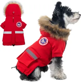 PINA Dog Coats - Waterproof Winter Jacket with Flannel Lining, Faux Fur Hood & Pocket for Small Dogs
