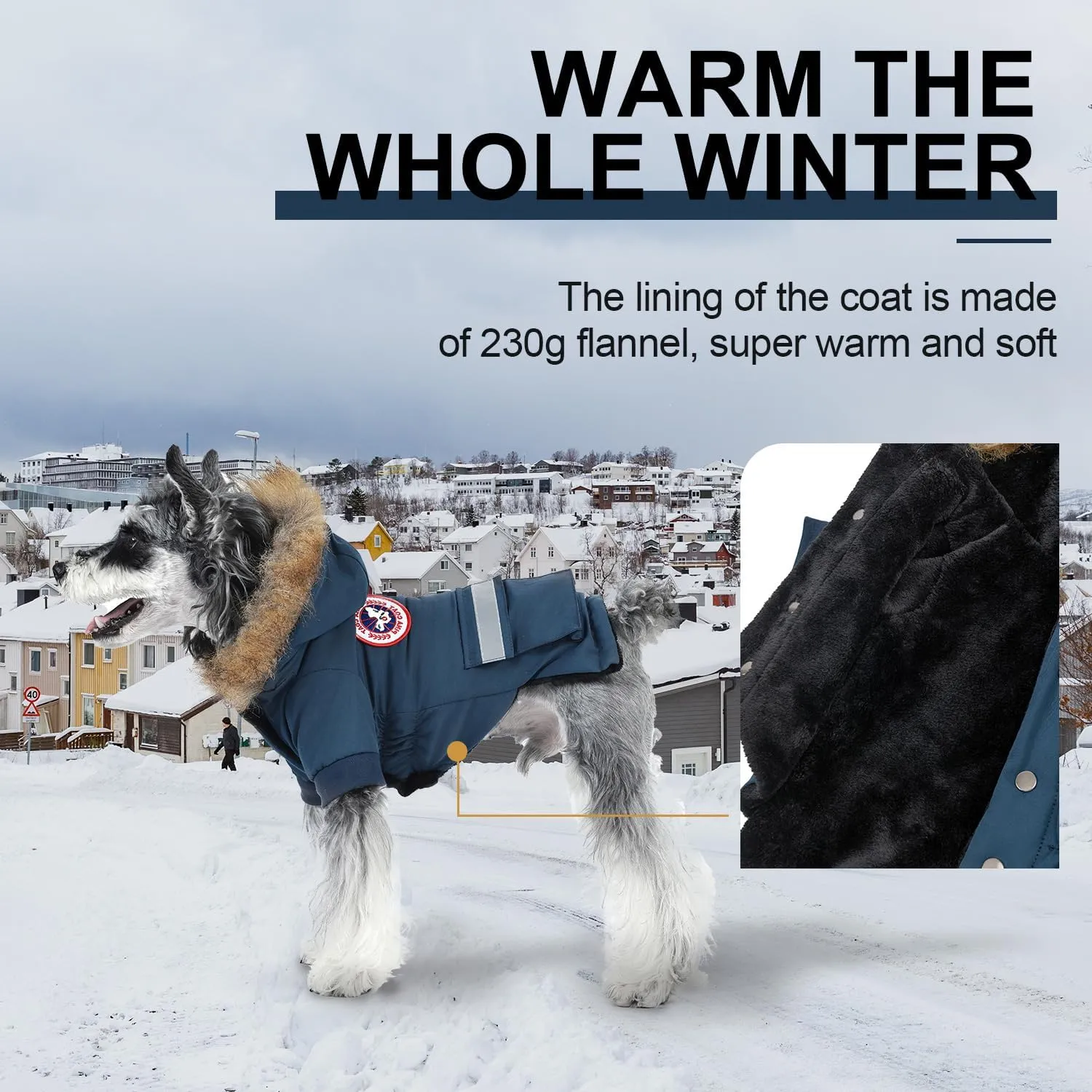 PINA Small Dog Coats - Waterproof & Warm Winter Jacket with Faux Fur Hood & Pocket