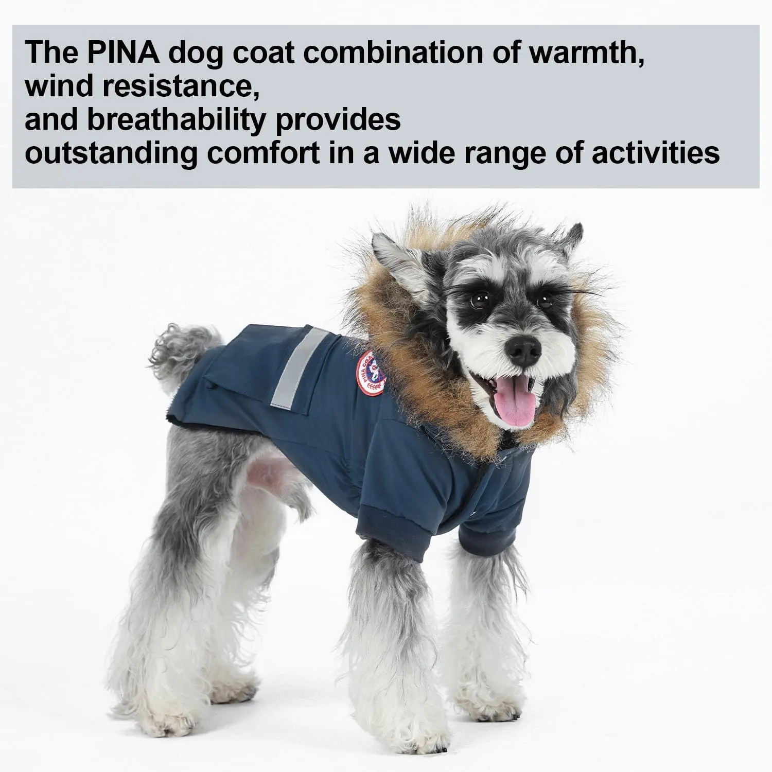 PINA Small Dog Coats - Waterproof & Warm Winter Jacket with Faux Fur Hood & Pocket