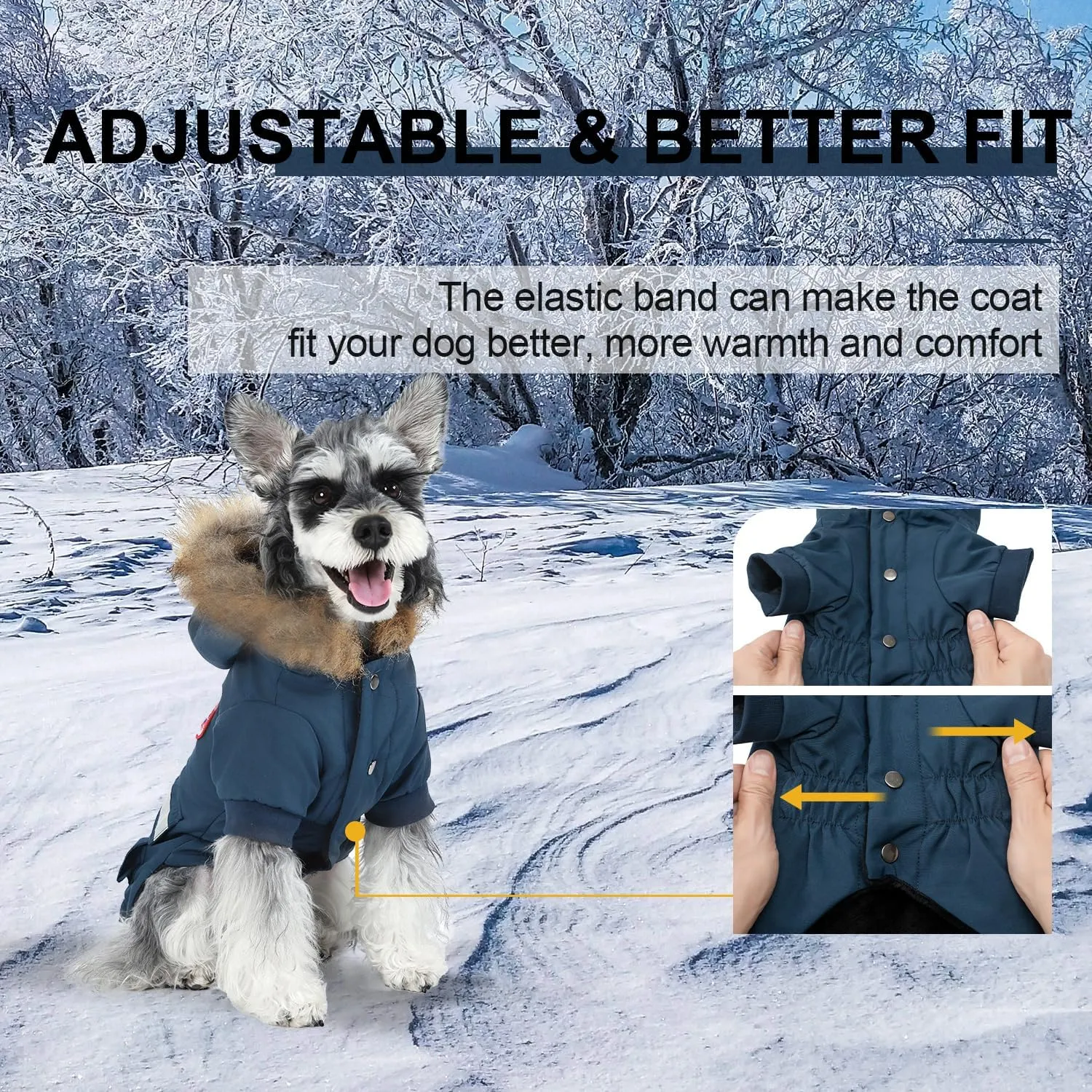 PINA Small Dog Coats - Waterproof & Warm Winter Jacket with Faux Fur Hood & Pocket
