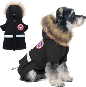 PINA Small Dog Coats - Waterproof Winter Jacket with Flannel Lining, Faux Fur Hood & Pocket