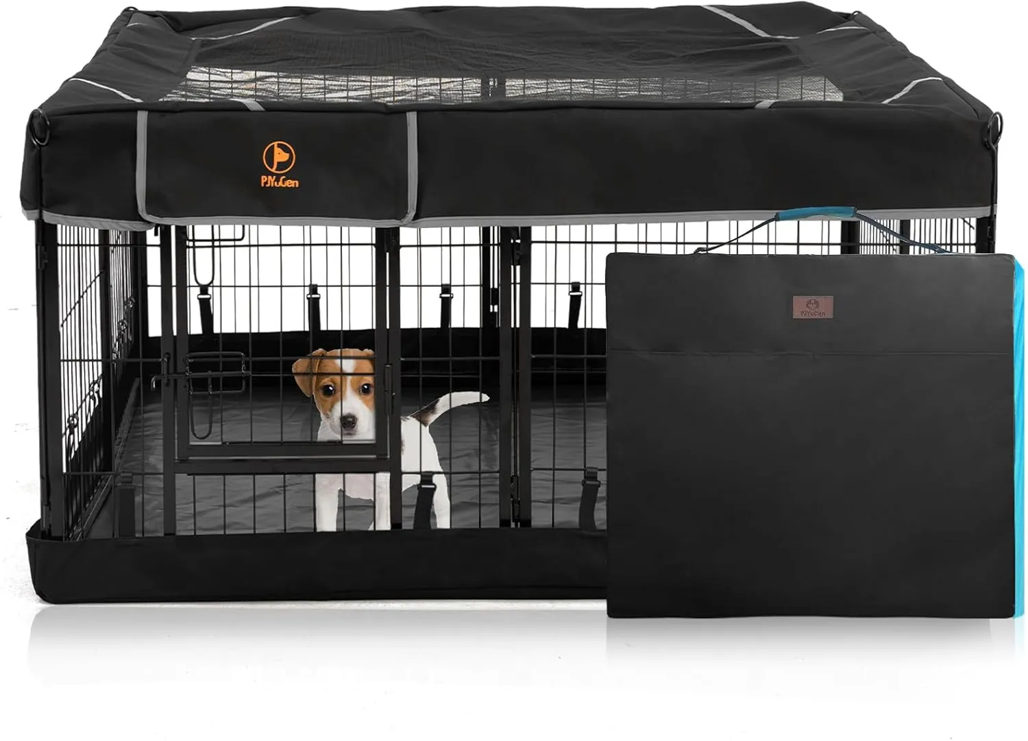 PJYuCien Dog Playpen Outdoor Plus Storage Bag24" H 8 Panels Puppy Pen with Square Bottom & Top Cover,Heavy Duty Dog Fence for Camping