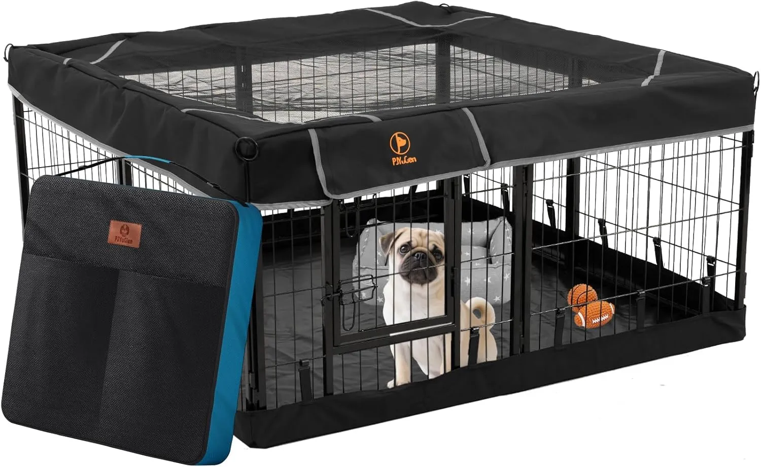 PJYuCien Dog Playpen Outdoor Plus Storage Bag24" H 8 Panels Puppy Pen with Square Bottom & Top Cover,Heavy Duty Dog Fence for Camping