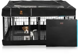 PJYuCien Dog Playpen Outdoor Plus Storage Bag24" H 8 Panels Puppy Pen with Square Bottom & Top Cover,Heavy Duty Dog Fence for Camping