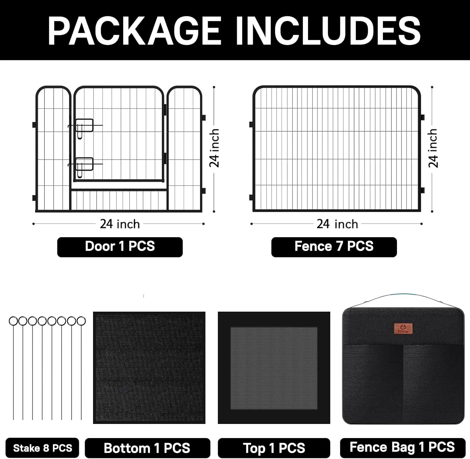 PJYuCien Dog Playpen Outdoor Plus Storage Bag24" H 8 Panels Puppy Pen with Square Bottom & Top Cover,Heavy Duty Dog Fence for Camping