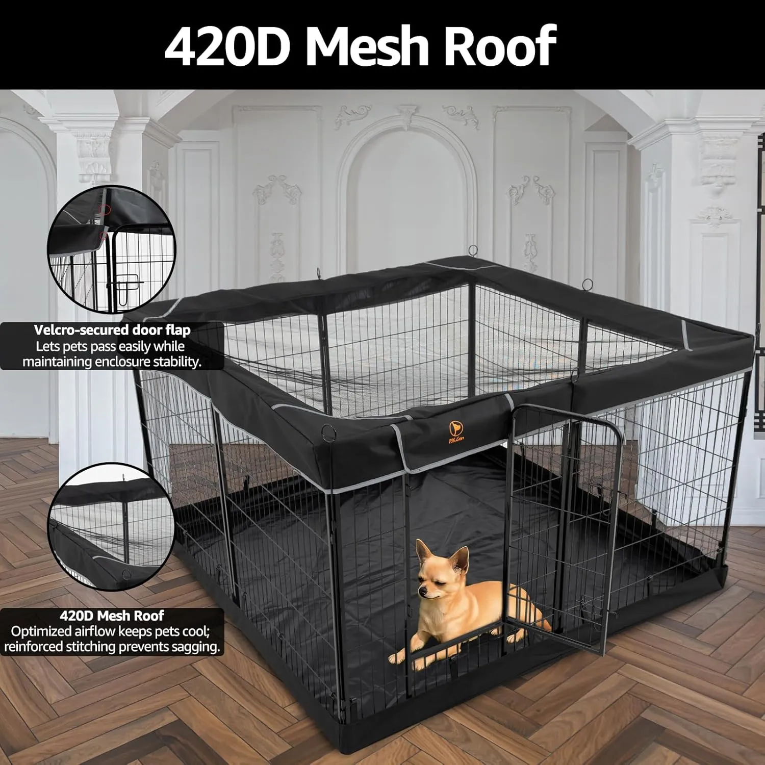 PJYuCien Dog Playpen Outdoor Plus Storage Bag24" H 8 Panels Puppy Pen with Square Bottom & Top Cover,Heavy Duty Dog Fence for Camping