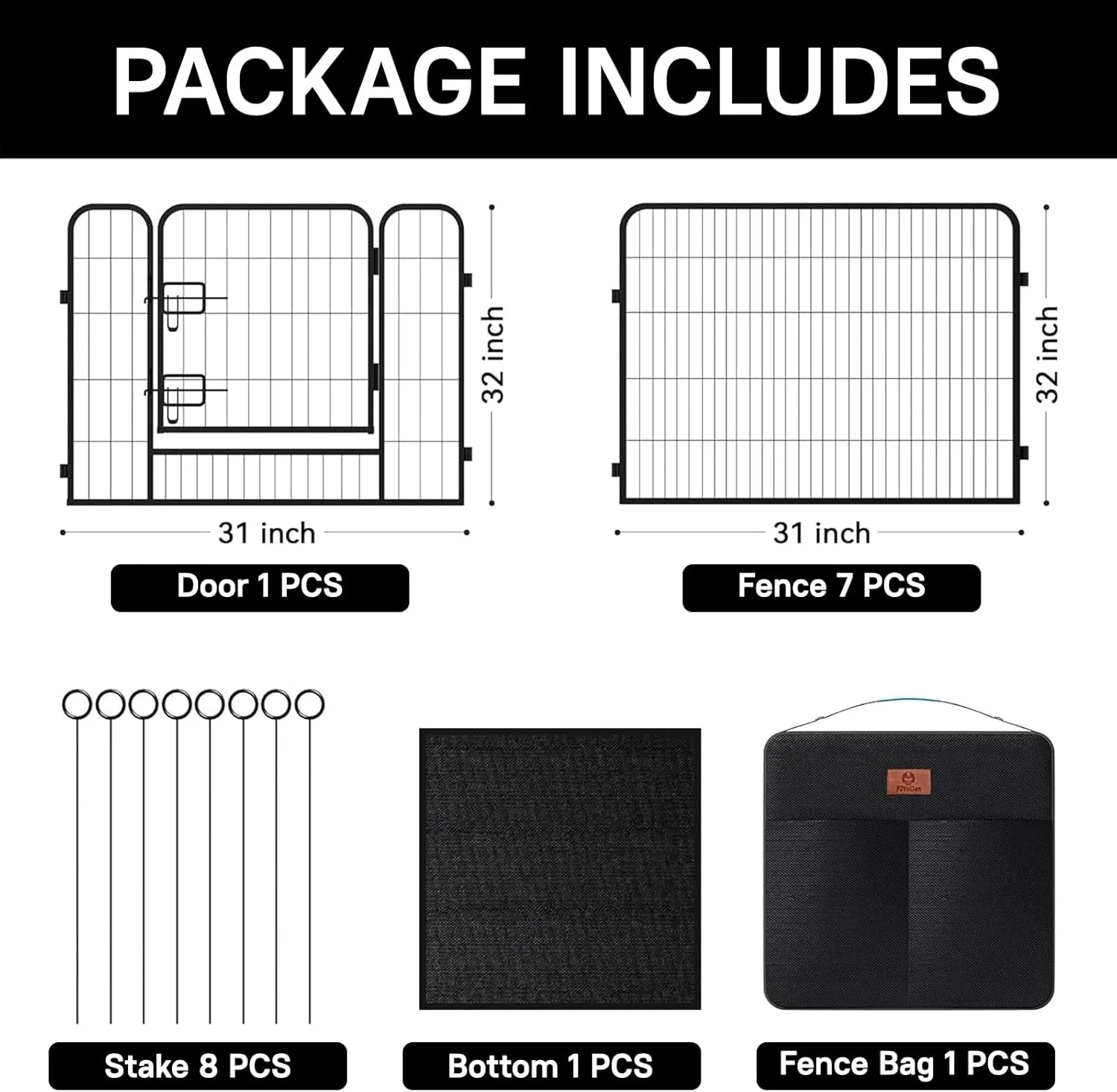 PJYuCien Dog Playpen Plus Storage Bag32" H 8 Panels Puppy Pen with Square Bottom,Heavy Duty Dog Fence for Puppies/Small Dogs