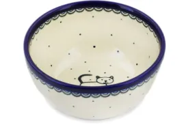 Polish Pottery 5" Bowl Cobalt Cat
