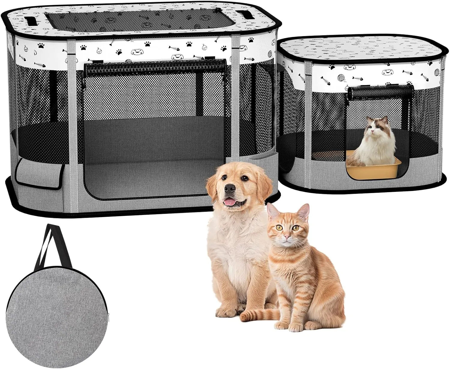 Portable Cat Playpen, 8-Rod Reinforced Kitten Dog Playpens, Foldable Play Pen for Indoor Cats Enclosed Pet Puppy Doggy Outdoor, Collapsible Tent Kennel Cage, Gray